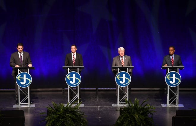 Scott Conger, Mark Johnstone, Jimmy Eldridge, and Jerry Woods participated in the 2019 Jackson Mayoral Forum at the Carl Perkins Civic Center, Tuesday, March 26.