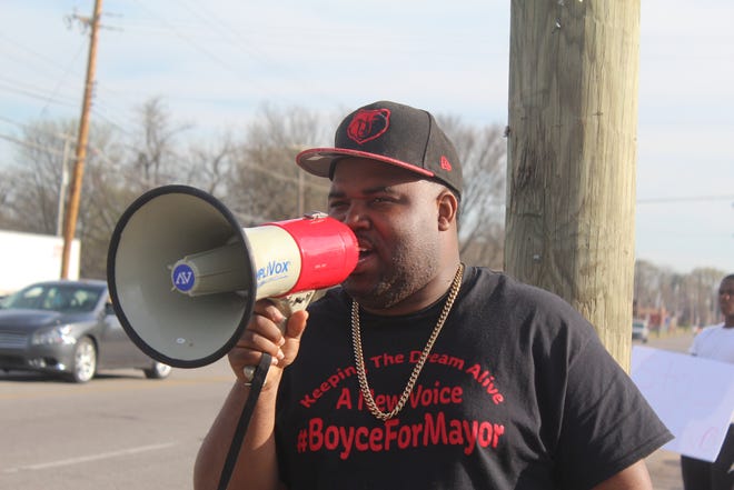 Terrence Boyce, 30, holds a rally on March 27 in North Memphis calling for a stop to violence during his 2019 mayoral campaign.