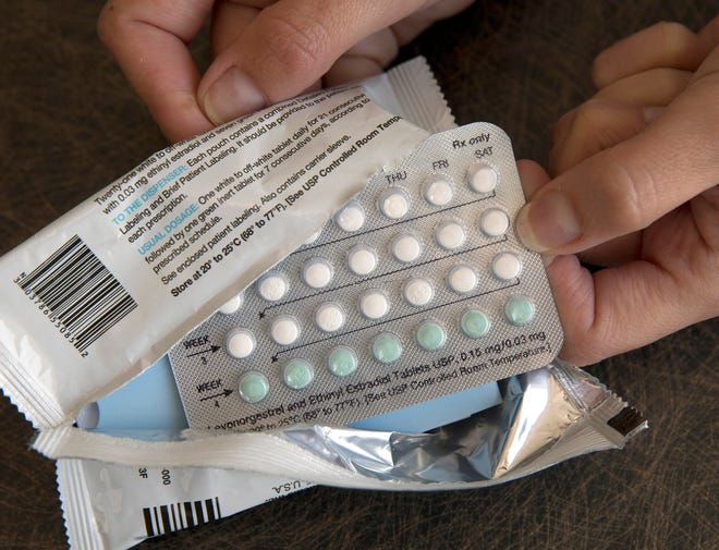 A one-month dosage of hormonal birth control pills displayed in Sacramento, Califofrnia on Aug. 26, 2016.