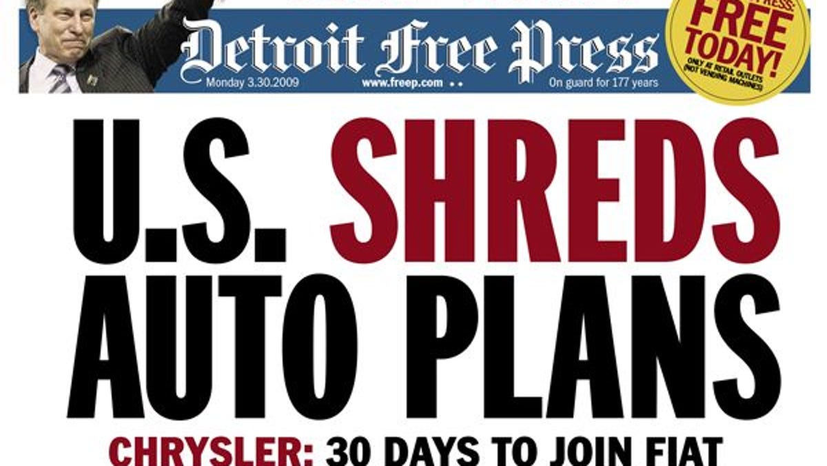 Detroit Free Press front page, 2009.