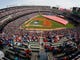 A general view of Globe Life Park in Arlington during the national anthem before the Rangers-Cubs game.