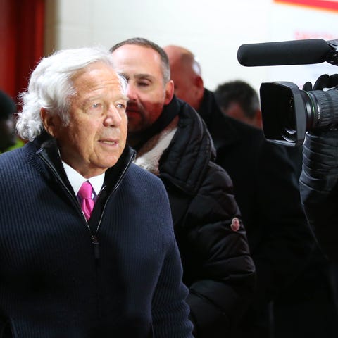 Robert Kraft attends the AFC championship game at...