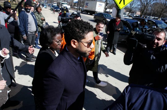 Actor Jussie Smollett leaves after his court appearance at Leighton Courthouse on March 26, 2019 in Chicago.
