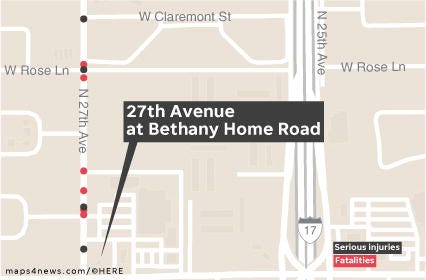 Between 2010 and 2017, a number of serious injuries and fatalities have occurred on 27th Avenue near Bethany Home Road in Phoenix.