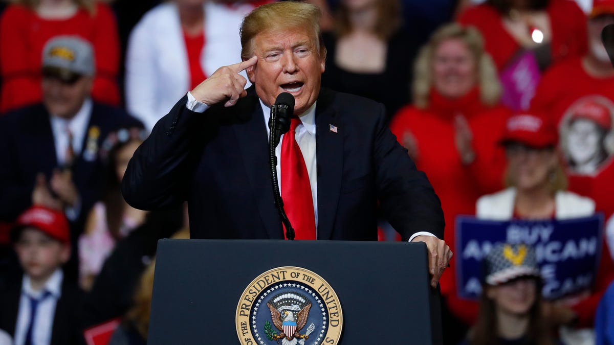 President Donald Trump speaks during a rally in Grand Rapids, Michigan.
