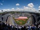 A view of Dodger Stadium during the national anthem.