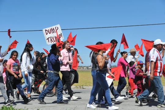 Marchers organized by the United Farm Workers went through East Salinas on March 31, 2019, Cesar Chavez's 92nd birthday, to support the "Blue Card" bill that would provide a pathway to citizenship for farmworkers in the U.S.