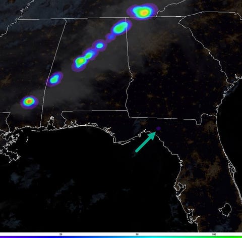 While tracking rain over Mississippi and Alabama,...