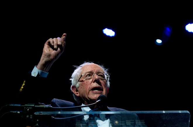 Independent presidential candidate Sen. Bernie Sanders, I-Vt., speaks during the We the People Membership Summit, featuring the 2020 Democratic presidential candidates, at the Warner Theater, in Washington, Monday, April 1, 2019.