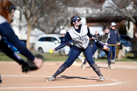 Rutherford pitcher Jordan Finelli pitches to Saddle Brook on Monday, April 1, 2019, in Rutherford. Rutherford defeated Saddle Brook in an 11-10 walk-off win for the first game of the season.