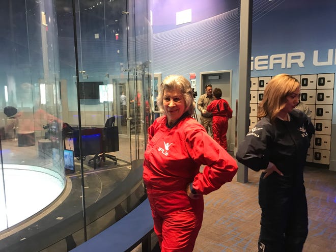 El Pasoan Karen Cowell, in her 70s, was the oldest flyer in the first group of people to try out iFly Indoor Skydiving Tuesday in El Paso.