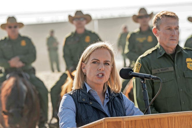 Homeland Security Secretary Kirstjen Nielsen toured at the U.S.-Mexico border fence in San Diego on Nov. 20, 2018.