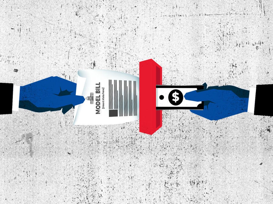 Corporations and special-interest groups write model legislation that has been turned into law thousands of times across the country.