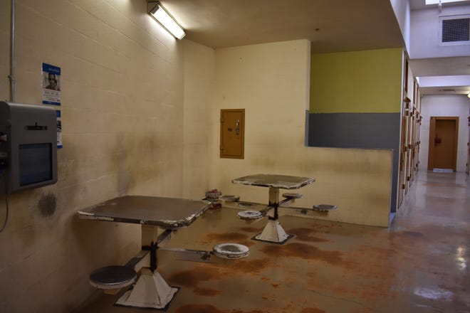 Built in 1985, this hall in the Mason County Jail was designed to sleep seven inmates. The hall, which now houses minimum-security inmates, holds 14.