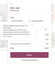A breakdown of taxes that renters pay when booking a listing in Phoenix through Airbnb.