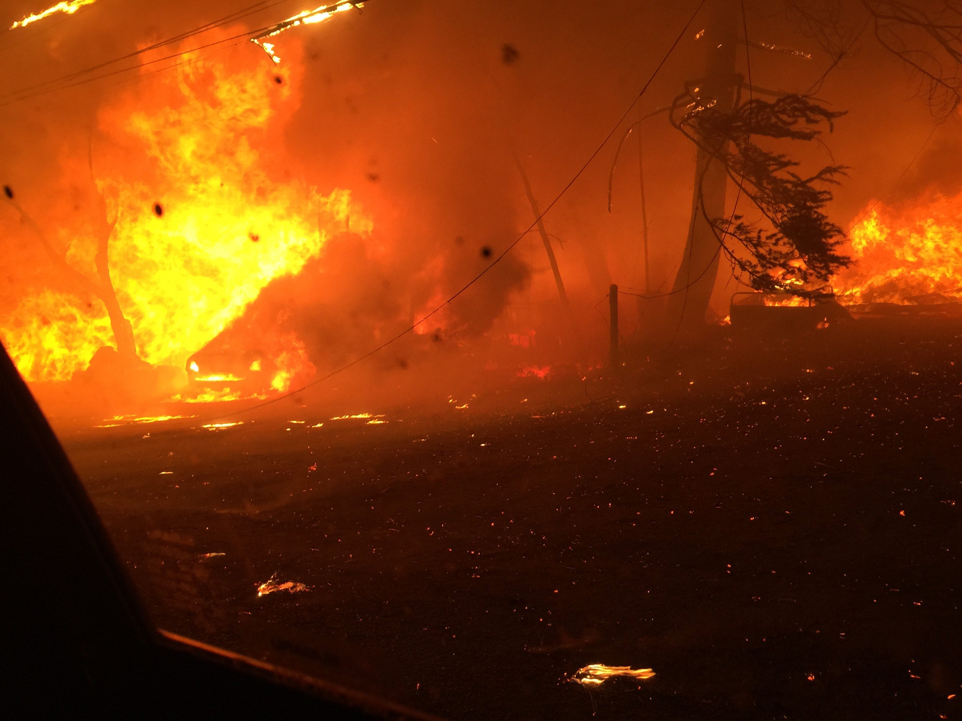 Fire consumed trees and buildings all along the route as residents evacuated Paradise during the Camp Fire.