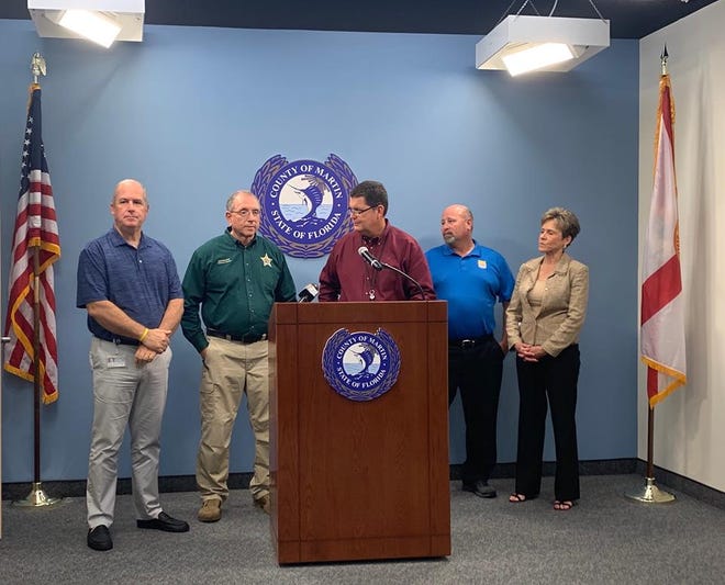 From left to right: Martin County Commissioner Edward Campi, Sheriff William Snyder, Martin County Fire Chief Bill Schobel, Todd Reinhold with the Martin County Department of Health and Taryn Kryzda, a Martin County Administrator discussed the next steps with the hepatitis A outbreak in Martin County Friday afternoon.