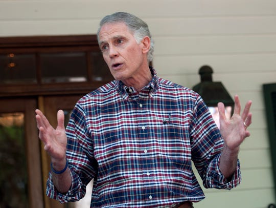 Longtime state Republican leader, attorney and author Andy Taggart announces his run for Mississippi attorney general outside his Madison home Friday, April 5, 2019. Taggart will face state Rep. Mark Baker of Brandon and state Treasurer Lynn Fitch in the August Republican primary.