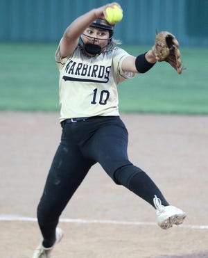 Abilene High pitcher Kaylen Washington fires a pitch in a District 3-6A softball game against San Angelo Central in San Angelo on Friday, April 5, 2019.