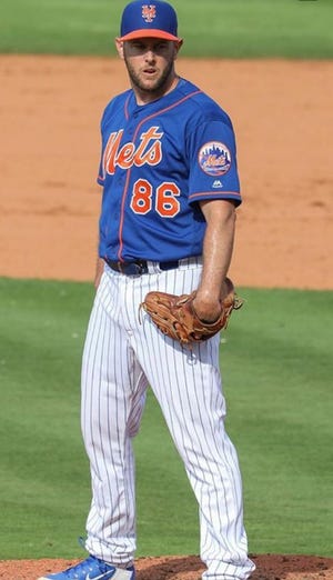 Mets pitcher Casey Coleman stares into the catcher during a spring training game in 2019. Coleman, a Mariner graduate and former FGCU hurler, signed with the Mets on a minor-league contract in the offseason.