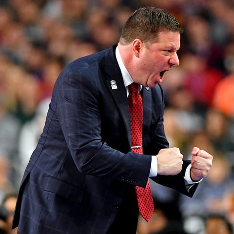 Chris Beard reacts during Texas Tech's win over...