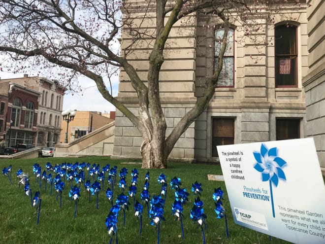Tippecanoe Child Abuse Prevention Council (TCAP)  set up pinwheels in the courthouse lawn as a symbol of April's National Child Abuse Prevention Month.