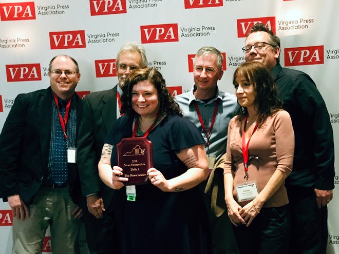 Patrick Hite, David Fritz, Laura Peters, Jeff Schwaner, Monique Calello and Willam Ramsey represented The News Leader at the VPA awards event in April 2019.