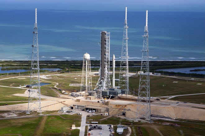 A rendering of Northrop Grumman's Omega rocket at Kennedy Space Center's pad 39B.