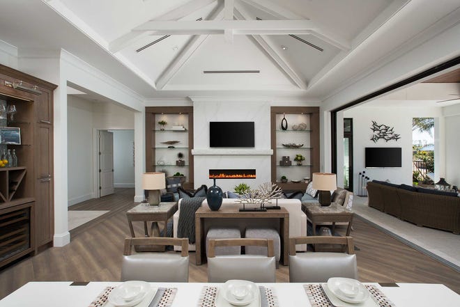 The interior great room of the Peninsula's Burano model, built by Imperial Homes of Naples is shown.