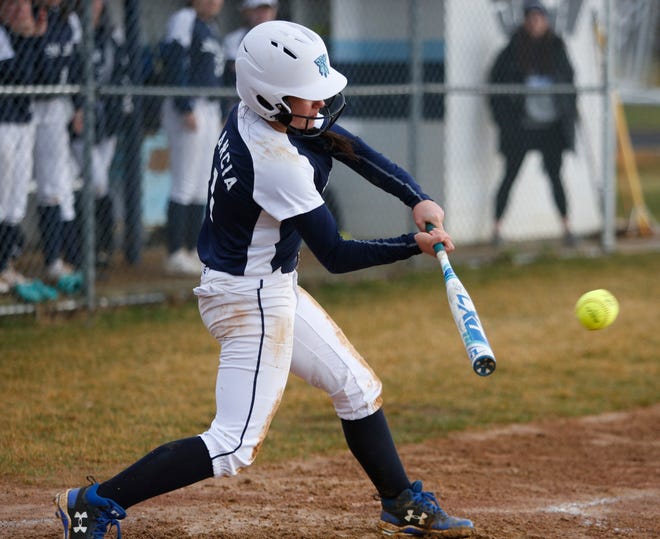 John Jay's Jaycee Filancia makes contact with a pitch during Tuesday's game versus Suffern on April 9, 2019.