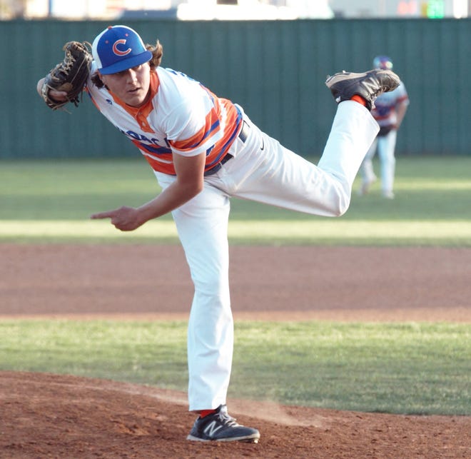 San Angelo Central High School pitcher Trey Neslage threw his first career no-hitter in a 1-0 win against Abilene High in a District 3-6A baseball game at Nathan Donksy Field Tuesday, April 9, 2019.