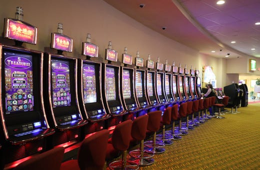 Video slot machines are pictured at the Monticello Casino Raceway in Monticello, April 10, 2019. 