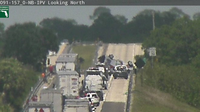 A crash with injuries is affecting northbound lanes on the Turnpike in western St. Lucie County April 11, 2019.