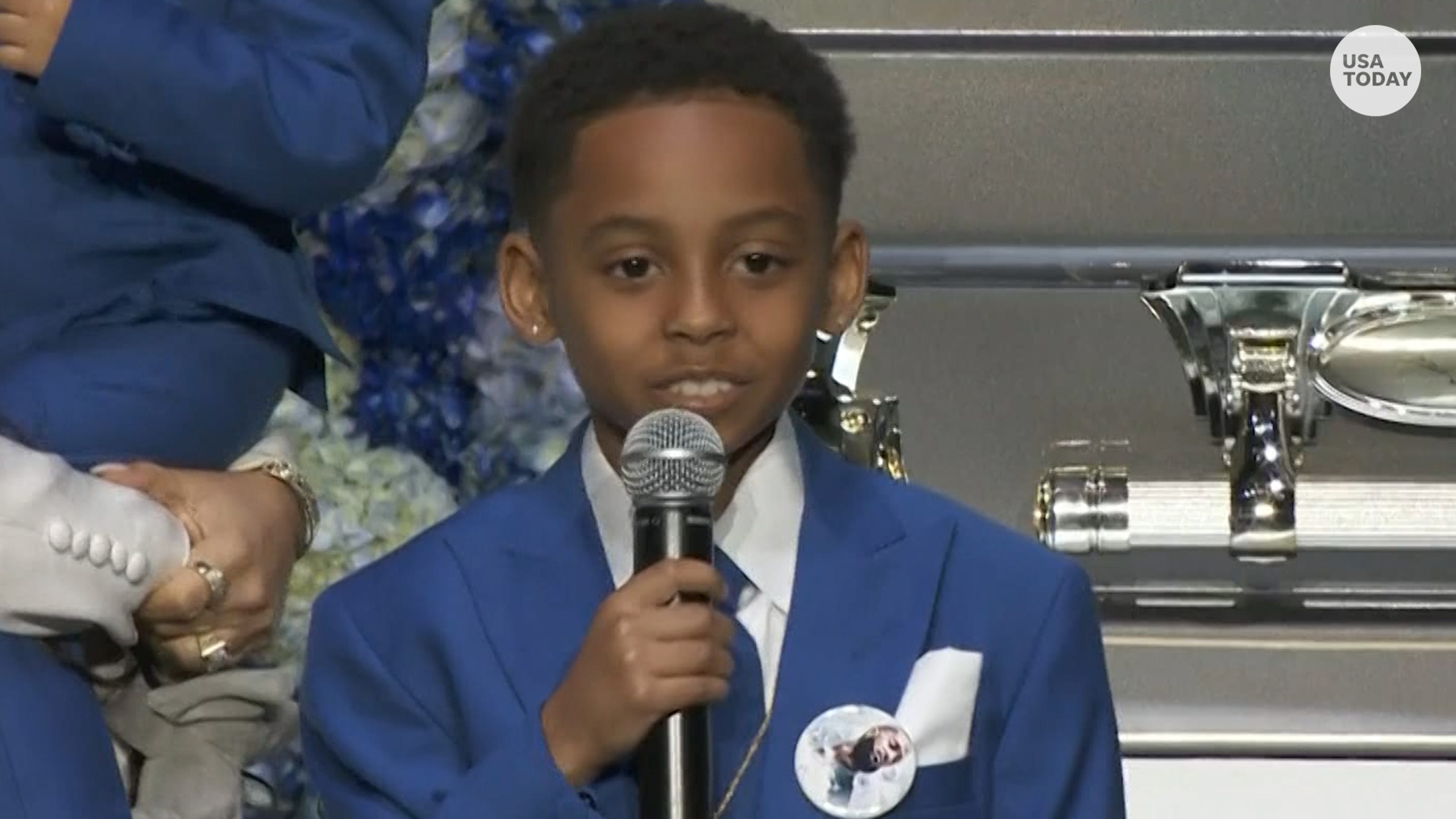 Son of Lil Wayne and Lauren London speaks at Nipsey Hussle memorial