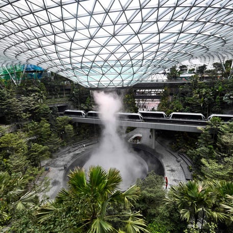 Newly built Changi Jewel complex at the Changi international airport is pictured during a preview in Singapore on April 11, 2019. Built at a cost of just over 1 billion euro, the Jewel is a hub that links Changi Airport's Terminals 1, 2, and 3. 