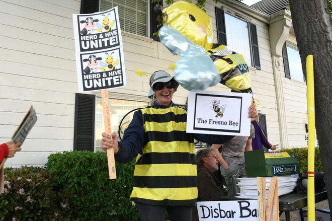 Nunes' critics took to the streets outside his Clovis office on Thursday to protest the congressman's recent lawsuits against Twitter and the Fresno Bee.
