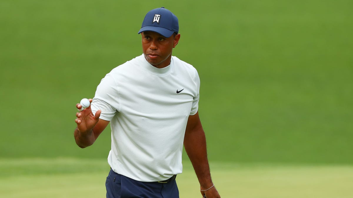 Tiger Woods after putting on the 10th green.