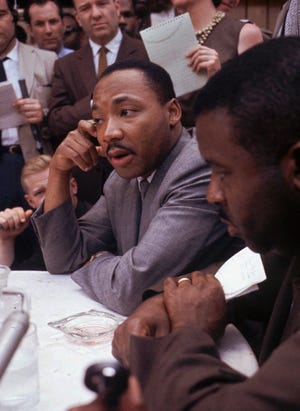 Dr. Martin Luther King Jr., attends a news conference in Birmingham, Alabama, May 9, 1963.