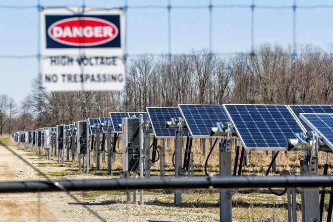 A solar operation on Nixon Road south of Mount Hope Highway on Monday, April 15, 2019, in Delta Township. Eaton County passed an zoning amendment aimed at addressing solar operations in rural areas in March. Now those opposed aim to put it before voters.