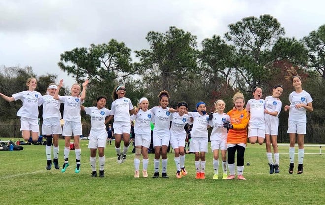 The Azzurri Storm U11 girls advanced to the state tournament for the first time in club history this past weekend. Members of the team, from left to right are: Aoife Bowe, Hayden Bluestein, Fiona Peterson, Janelle Cabrera, Tahlia Sylva, Kennedy Chaffee, Angeyla Burberry, Katelyn Harakal, Rafa Borda, Kaylee Bates, Sophia Wannop, Leila Rodrique, Riley Ralph and Karina Hagenbuckle