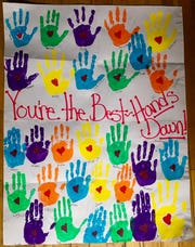 Ms. Milich's second-grade class sent Ben Adam, founder of the Classroom Giving Initiative, a poster that reads "You're the Best Hands Down" to thank him for sponsoring their classroom supplies. Each student put their hand print and signed their name on the poster.