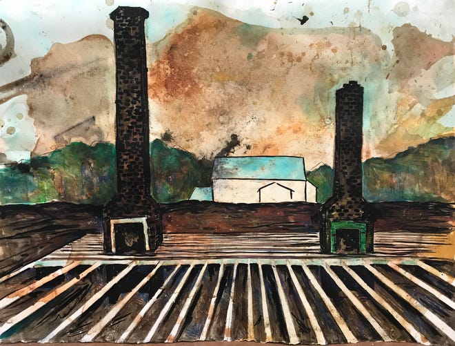 "Two Chimneys" by Rich Curtis is part of the Postcards from Nowhere exhibit at the Artport.