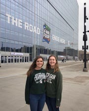 Kate Mahon (left) and her sister, Tara Mahon, cheered for Michigan State University at the Final Four NCAA basketball game in Minneapolis.
