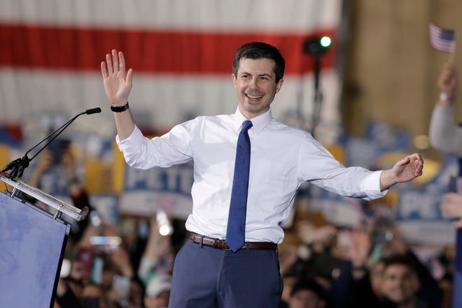 South Bend Mayor Pete Buttigieg announces that he will seek the Democratic presidential nomination during a rally, Sunday, April 14, 2019, in South Bend, Ind.