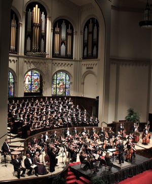 The sanctuary of First Baptist Church is filled with a combined university choir and the Abilene Philharmonic Orchestra for Saturday evening's performance of Mozart's "Requiem."