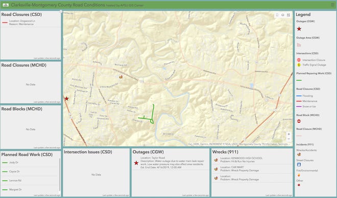 A screen capture of the road closure map.