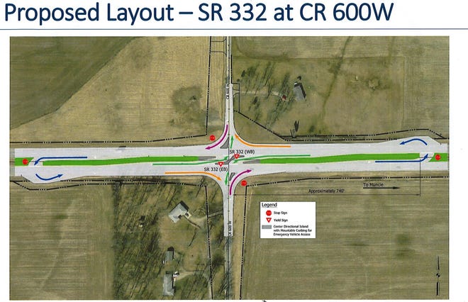 An illustration of what the layout would be on 332 with the new J-turn proposal.