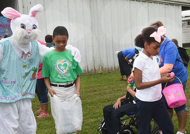 Grolee Elementary stages an Easter egg hunt in observance of Autism Awareness Month.