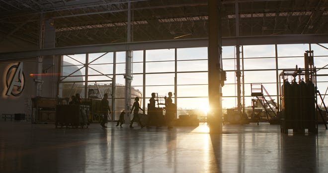 From left, Hawkeye/Clint Barton (Jeremy Renner), War Machine/James Rhodes (Don Cheadle), Ant-Man/Scott Lang (Paul Rudd), Rocket (voiced by Bradley Cooper), Black Widow/Natasha Romanoff (Scarlet Johansson), Thor (Chris Hemsworth) and Captain America/Steve Rogers (Chris Evans) in a scene from Marvel Studios' "Avengers: Endgame" (2019).