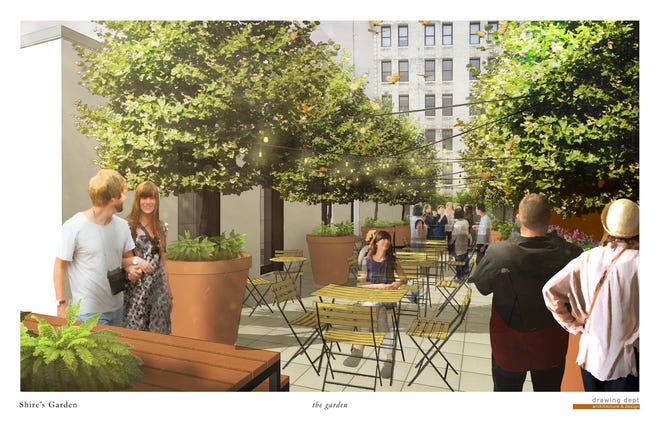 A rendering of the garden space at The View at Shires' Garden, Downtown